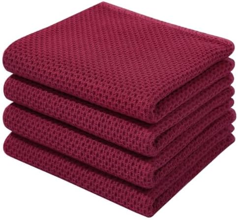 Homaxy 100% Cotton Waffle Weave Kitchen Dish Towels 4-Pack, Magenta