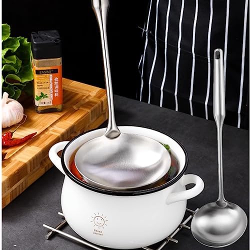Soup Ladle Stainless Steel Scoop Spoon 304 Stainless Steel Utensils for Cooking with Anti-Scald Design kitchen tool for Soup, Stew, Chili and Gravy Silver 13.58 Inches