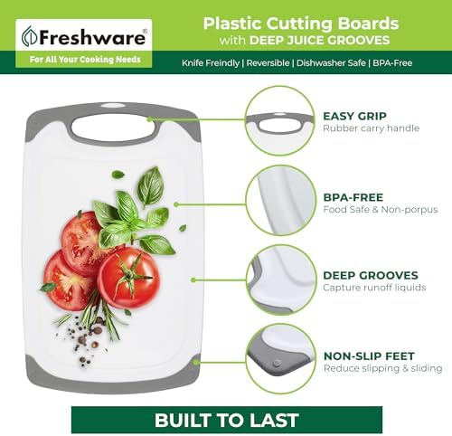 Freshware Cutting Boards for Kitchen,Chopping Board with Different Sizes,Juice Grooves and Non Slip Handles - Reversible,Large Cutting Board Set - Dishwasher Safe - Gray,3 Count (Pack of 10)