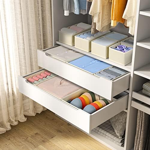 DIMJ Drawer Organizer Clothes, 36 Pack Dresser Organizer, Foldable Closet Organizers and Storage, Fabric Dresser Bins, Drawer Dividers for Nursery, Baby Clothes, Underwears, Sock (Beige)