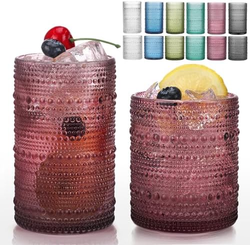 Moretoes Colored Hobnail Drinking Glasses Set of 12 Vintage Glass Cups