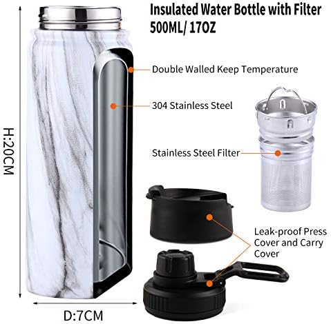 Sivaphe Tea Infuser Bottle With Removable Loose Leaf Filter Stainless Steel Insulated Travel Tea Strainer Tumbler Tea Drinkers Gifts for Men Women