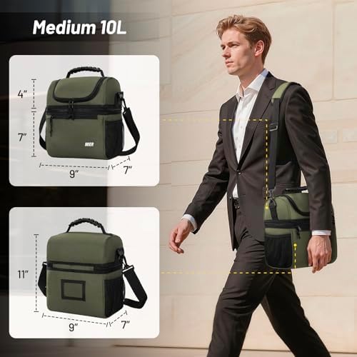 MIER Insulated Lunch Box Bags for Men Women, Dual Compartment, Army Green