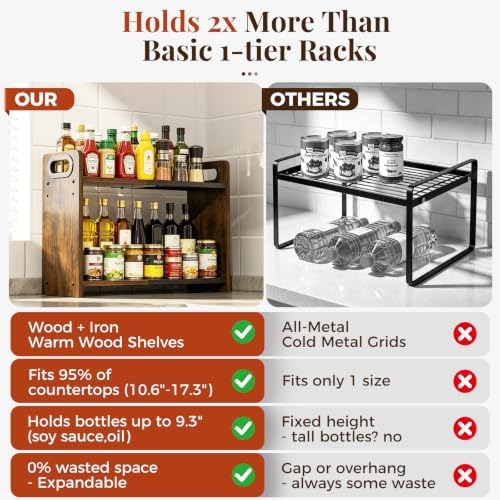 2-Tier Expandable Spice Rack Organizer for Countertop, 10.6"-17.3"
