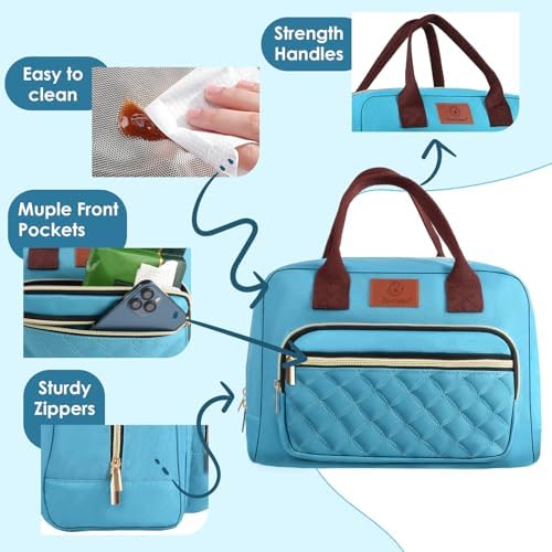 Genteen Lunch Bag for Women,Insulated Adult Lunch Boxes for Women, Reusable Cute Lunch Bags for Work,High Capacity Tote Lunchbox Cooler for Girls Office Travel Picnic School-Teal