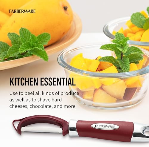 Farberware Professional Euro Vegetable Peeler with Ergonomic Handle, Razor-Sharp Swivel Blade, Red - Dishwasher Safe Potato Peeler for Kitchen, Fruits, Vegetables, and Cheese