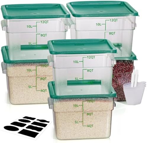 12QT 6PCS NSF Commercial Clear Food Storage Containers with Lids(GREEN)