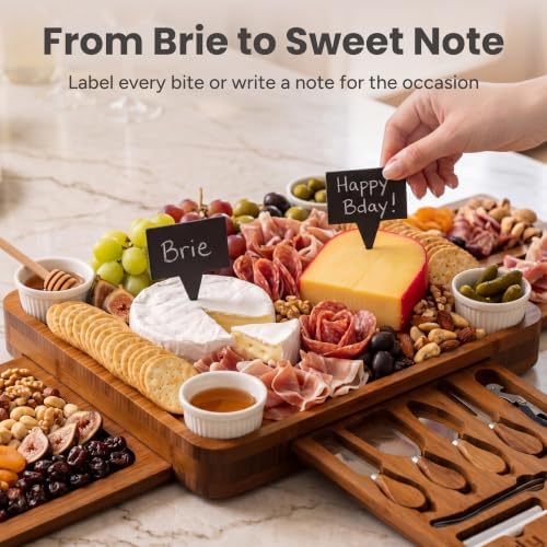 SMIRLY Charcuterie Boards Set, Large Cheese Board Set, Carbonized Bamboo