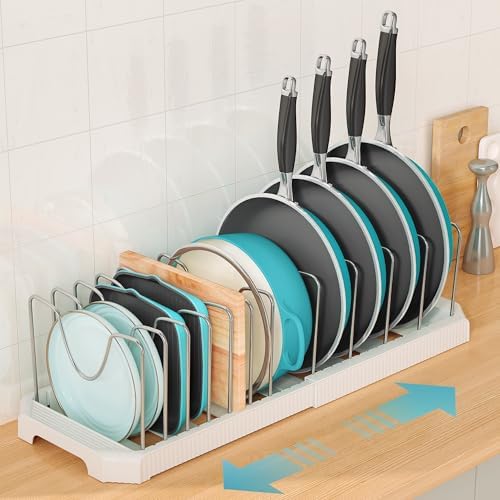 Expandable Pan Organizers Inside Cabinet with 12 Dividers White