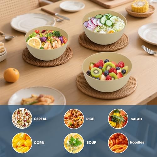 26oz Soup Bowls Set of 6, Unbreakable Cereal Bowls - Beige