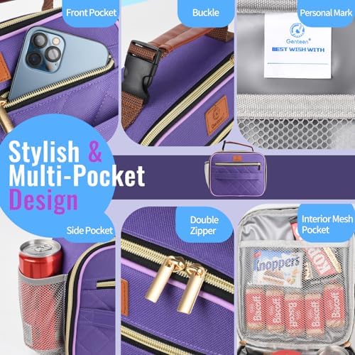 Genteen Lunch Box for Kids, Boys - Insulated Small LunchBox Reusable, Zip Closure & Buckle Handle, Portable Cooler for Work, School, Travel (Purple)