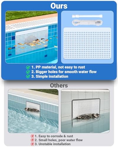 15.7"×9.8" Pool Skimmer Guard Kit with Rope&Telescopic Rod, Rustproof Pool Skimmer Leaf Guard, Pool Skimmer Screen Saver,Debris, Hair & Leaves Catcher for Inground & Above Ground Pools
