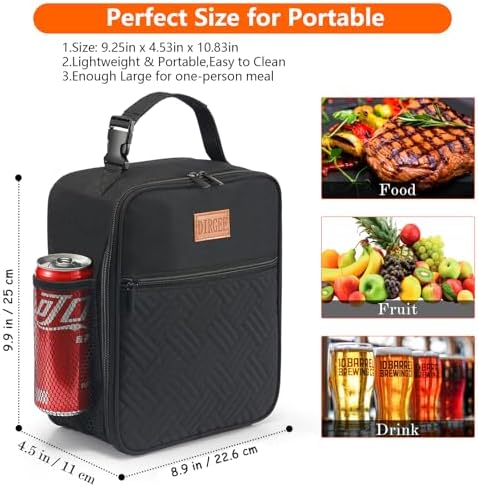 DIRGEE Lunch Box for Men Insulated Lunch Bag for Women Adults Small Lunch Bag for Office Work Lunch Bag For Men - Leakproof Freezable Cooler Bag Reusable Portable Lunch Box (Black)
