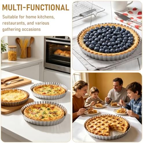 2 Pack 9 Inch Tart Pan with Removable Bottom Non-Stick Carbon Steel Quiche Pan for Oven Baking Molds for Pies Quiches Fruit Tart Cake with Fluted Edges, Silver (1 Inch Deep)