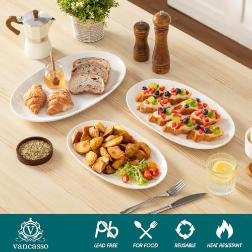 vancasso Ceramic Serving Platters Set of 3, Oval 16/14.7/13.5 Inch, White