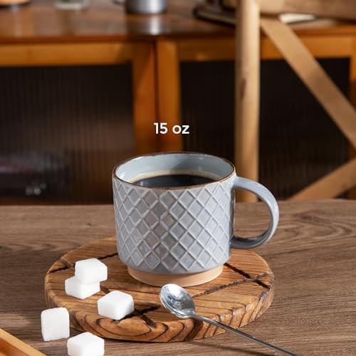 GBhome 15 OZ Stackable Coffee Mugs Set of 4, Ceramic Coffee Cups Set