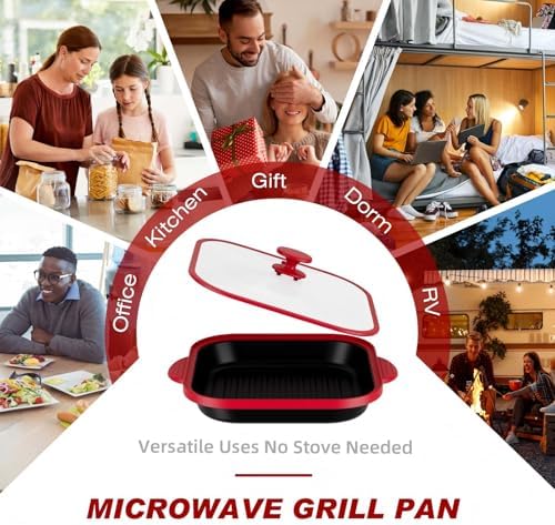 Microwave Grill Pan with Glass Cover - Bacon Cooker, Crisper & Grilled Cheese Maker, Microwave Cookware,Dishwasher Safe for Easy Clean
