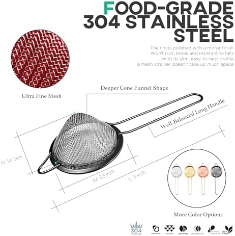 Homestia Stainless Steel Fine Mesh Strainer, Sieve Sifter For Tea, Black