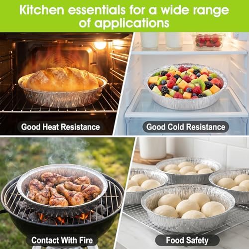 75 Pack 9" Aluminum Foil Pie Tins, Round Aluminum Foil Pie Pans, Tins Disposable Foils Plates Freezer Oven Safe for Baking, Cooking, Quiche, Tarts, Pies, Takeout Spare Essentials