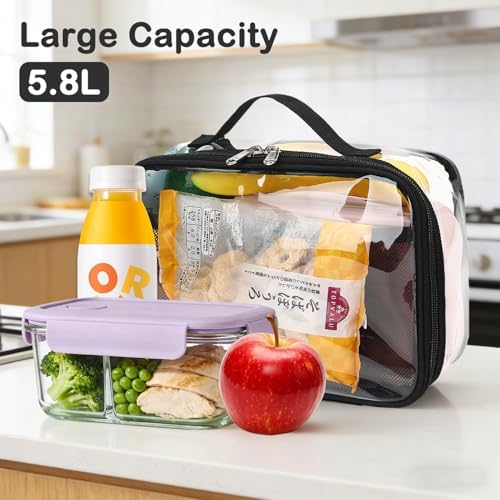 FlowFly Kids Lunch box Insulated Soft Bag Mini Cooler Back to School Thermal Meal Tote Kit for Girls, Boys,Clear