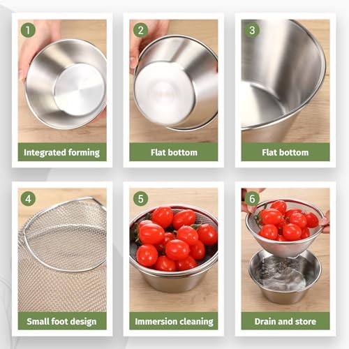 Baderke Mini Colander Strainer, 6.3 x 2.76 in, 5.51 x 2.36 in, Round, 4 Pcs