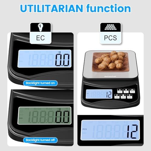 Food Scale, Digital Kitchen Scale with Large Panel, Weight Grams and Ounces for Baking Cooking and Meal Prep, 6 Units with Tare Function, 11lb 5kg/0.1g Batteries and USB Charging