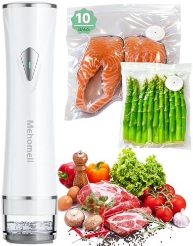 Mehomeli Compact Handheld Vacuum Sealer for Food with 10 Reusable Bags