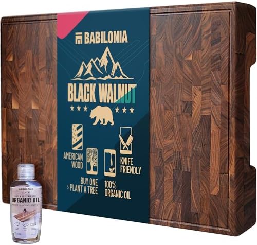 American Walnut Wood Cutting Board, End Grain Butcher Block for Kitchen