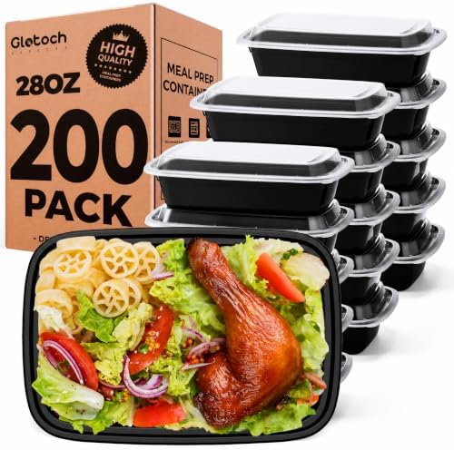Glotoch Meal Prep Containers with Lids, 28 oz, 200 Pack (400-Piece)