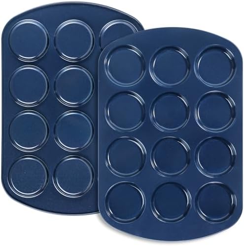 Webake Non-Stick Muffin Top Pan for Baking Egg Bites, Whoopie Pies, Cookies, Yorkshire Pudding, Heavy Gauge Carbon Steel Set of 2