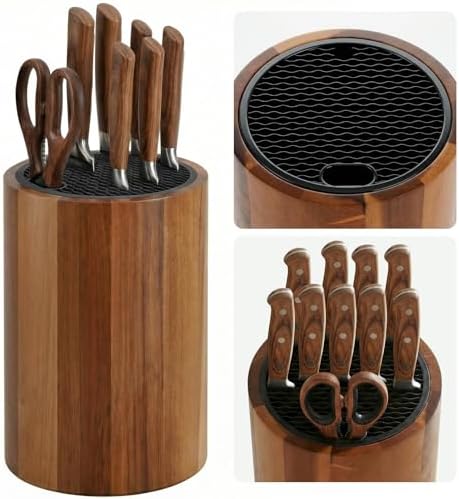 Ninonly Round Acacia Wood Knife Block Without Knives
