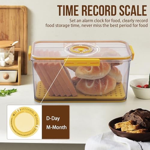 Gifhomfix Bread Box Airtight Bread Boxes for Kitchen Counter, Time Recording Bread Storage Container with Lid, Bread Holder for Homemade Bread, Toast, Bagel, Donut and Cookies, Yellow