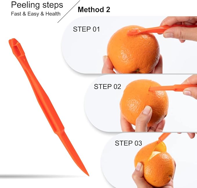 Premium Plastic Orange Peeler Lemon Citrus Peel Cutter Vegetable Slicer Fruit Tools (Long Handle Type Orange 2 Pack;Mouse Type random color 1 Pack）
