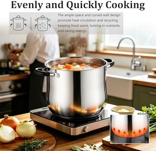 E-far 12 Quart Stock Pot with Lid, Stainless Steel Pot for Soup Simmering
