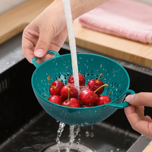 Noamus 8 Pack Mini Colander for Kitchen, 6 Inch Plastic Berry Bowl with Double Handles, Small Compact Food Strainers, Perforated Round Fruits Basket for Vegetables Pasta, BPA-Free, Food-Safe(8 Colors)