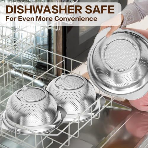 Colander, Stainless Steel Colander for Kitchen, Stainless Steel Strainer, Pasta Strainer for Spaghetti Fruits Vegetables Cooking Food, Kitchen Food Strainer - 3 QT