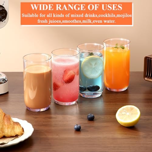 HOMQUEN 14oz Highball Glasses, 6pcs Drinking Glasses, PET Clear Plastic Water Glasses, Beer Glasses, Iced Coffee Glasses, Ideal for Cocktail, Whiskey, Soda, Tea, Water, Gift