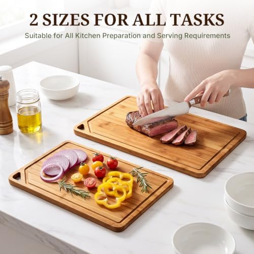 GASHELL Bamboo Cutting Board Set with Beeswax Coating for Kitchen(M+L)