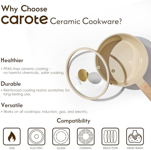 CAROTE Ceramic Nonstick 1.5Qt & 2.5Qt Sauce Pan Sets with Lid
