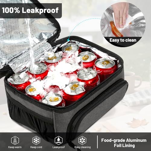 MIER Lunch Box for Men - Dual Compartment Adult Lunch Bag for Work, Grey