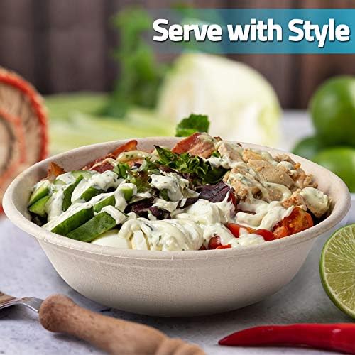 Disposable Paper Bowls, 32 Oz [50 Pack] Large Bowl-100% Compostable, Biodegradable, Eco-friendly - Convenient for Daily Use for Salad, Hot Soup, and Pasta