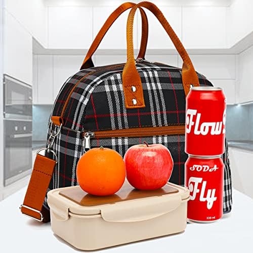 FlowFly Insulated Lunch Bag for Women & Men, Large Reusable Lunch Tote with Shoulder Strap & Handle, Freezable Cooler Bag for Work, Travel & Meal Prep,W&B (W&B)
