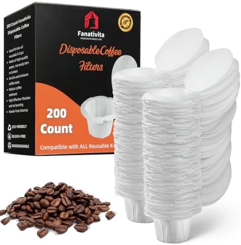 Fanativita 200ct Disposable K Cup Coffee Filters with Genius Lid, White