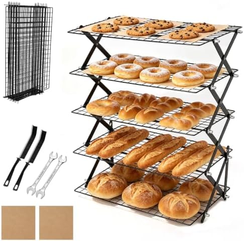 5 Tier Collapsible Cookies Cooling Rack with Adjustable 4 Setting Design