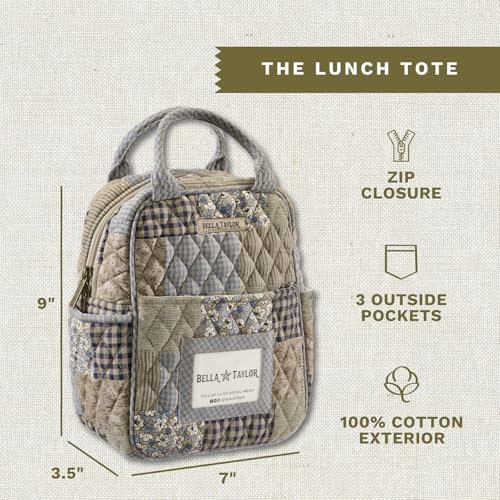 Bella Taylor Lunch Tote, Quilted Lunch Bag, Khaki Patchwork