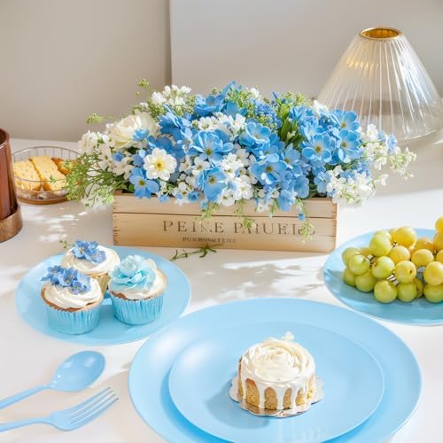 EjonirInjonir 150pcs Heavy Duty Light Blue Plastic Plates Baby Shower Set