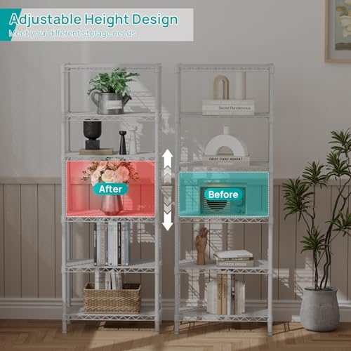 SINGAYE 6 Metal Shelves Wire Shelving Storage Shelf Adjustable Unit Pantry