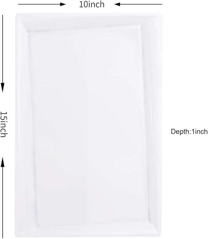 I00000 8 Pack White Plastic Serving Tray, 15" x 10" Rectangle Food Trays, Disposable Serving Platter for Parties, Internal Inclined Design Perfect for Weddings and Party