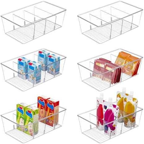 Vtopmart 6 Pack Food Storage Organizer Bins, Clear Plastic, 4 Compartments