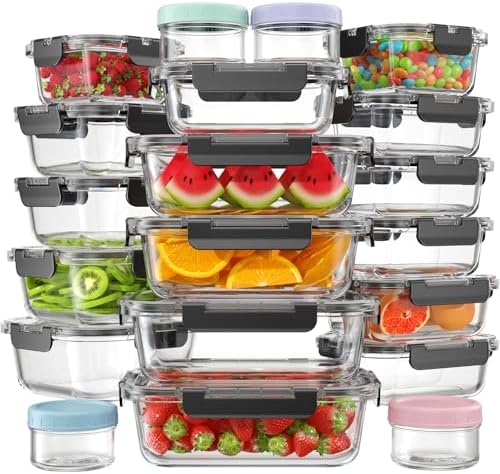 KEMETHY 40 PCS Glass Food Storage Containers with Lids